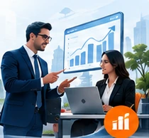 Consultants discussing strategy and analyzing business growth charts